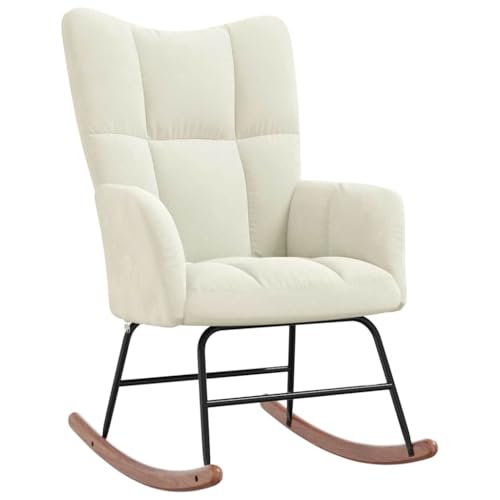 vidaXL Silla Mecedora Balancín Reclinable Asiento Sillón Salón Sala de Estar Muebles Mobiliario Relajante Decoración de Terciopelo Blanco Crema