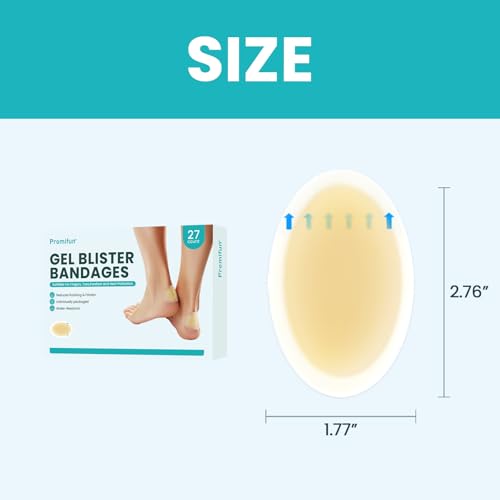 Image of Hydrocolloid Gel Blister Bandages Pads - Promifun Blister Cushions - Water Resistant Hydrocolloid Bandage for Foot, Toe, Heel - Gel Blister Bandages for Prevention & Recovery (27 ct, Heel Pack)