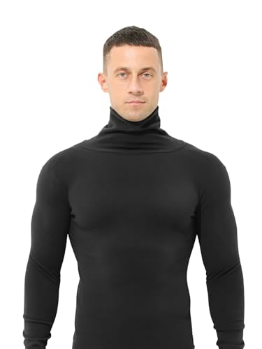 AORGSVI Mens Turtleneck Thermals Undershirt, Long Sleeve Warm Base Layer Thermal Tops, Fleece Lined Long John Shirts for Men