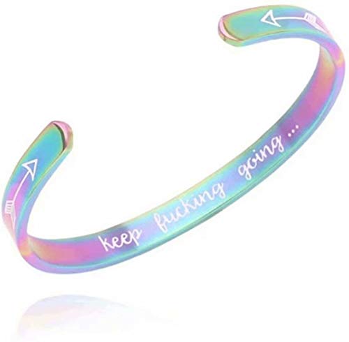 RONODA Inspirational Bracelets for Women,Stainless Steel Engraved Personalized Positive Mantra Quote Keep Going Cuff Bangle College Graduation for Her