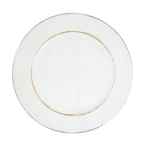 SARO LIFESTYLE Vintage-Inspired Distressed Charger Plate (Set of 4), 13", Ivory