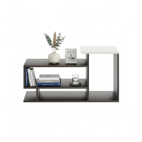 Image of FURNEASER Hanoi Modern Engineered Wood Coffee Table with Door & Storage Shelves | Center Table for Living Room & Sofa Area | Multi Level Open Rack Design | DIY Furniture (Wenge & White)
