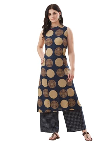 Image of MOKOSH Women's Cotton Hand Work Kurta with Palazzo Co-ords Set | Kurta Set |Round Neck Sleeveless | Indian Kurta Outfit With Palazzo Pants | 2 Piece Outfit