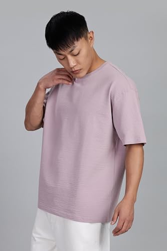 Image of FYLTR Men's Casual Textured Round Neck T-Shirt - Oversize Fit | Stretch Cotton Fabric | Half Sleeves | Soft & Stretchable | Oversized T-Shirts for Men | Loose Fit T-Shirts for Men