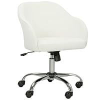 HOMCOM Office Chair, Velvet-Feel Fabric Swivel Computer Desk Chair, Makeup Vanity Seat with Adjustable Height for Home Study Bedroom, Cream White