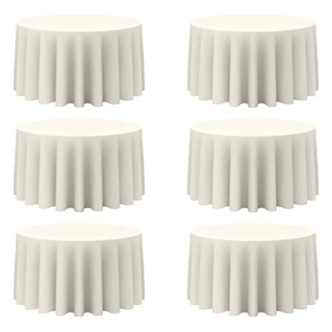 BRILLMAX 6 Pack Ivory Round Tablecloths 120 Inch - Circle Bulk Linen Polyester Fabric Washable Table Cloth Cover for Wedding Reception Banquet Birthday Party Buffet Restaurant Cover