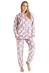 CityComfort Pyjamas Set for Women and Teens Fleece Hooded Long PJs Warm Loungewear Fluffy Nightwear Soft Cosy Sleepwear Gifts for Her (Pink Star, XL)