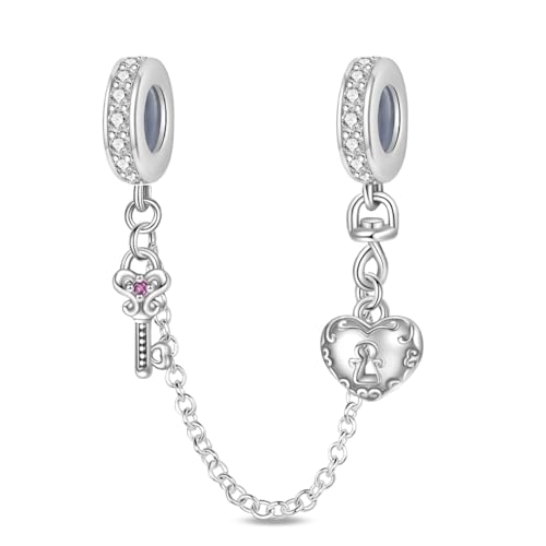 LIGHTDOG 925 argent chaîne de sécurité avec pendentif Love Lock cadeau pour femme compatible avec les bracelets européens et les bracelets pandora