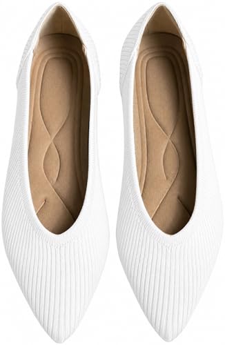 Image of TINGRISE Women's Flats Shoes Pointed Toe Knit Ballet Comfortable Dressy Slip On Flat