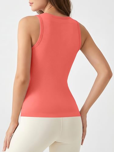 Image of ATTRACO Ribflex Workout Tank Tops for Women Seamless Full Length Gym Tops Athletic Yoga Top Built in Bra
