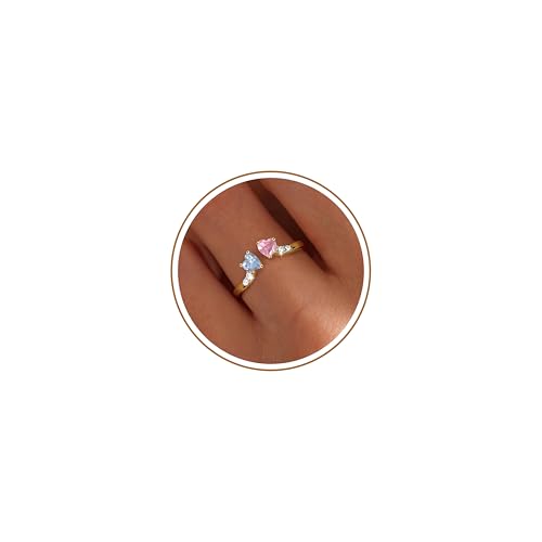 Dainty Promise Rings for Her 2 Birthstone Adjustable Rings for Women Sister Anniversary Birthday Gifts for Women Her Jewelry Valentines Day Gifts 03-1