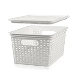 6er Set Aufbewahrungskörbe mit Deckel - Die Körbe sind mit Deckeln übereinander stapelbar. Ohne Deckel können die Körbe platzsparend ineinander verstaut werden.