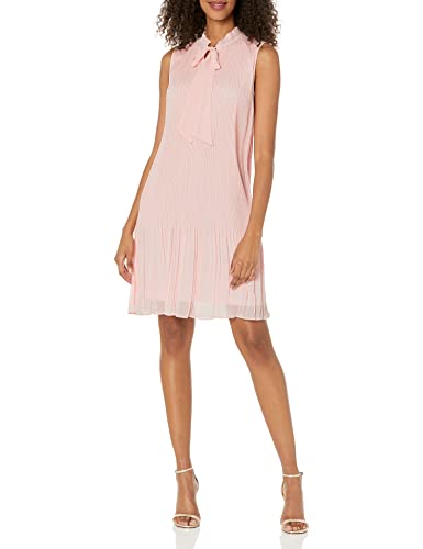 Image of DKNY Womens Sleeveless Tie Neck Pleated Dress