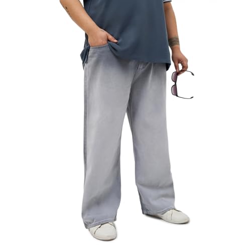 Image of Urbano Plus Men's Loose Baggy Fit Heavy Washed Faded Denim Jeans Non-Stretchable