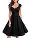 bbonlinedress 1950er Vintage Retro Cocktailkleid Rockabilly V-Ausschnitt Faltenrock Black S
