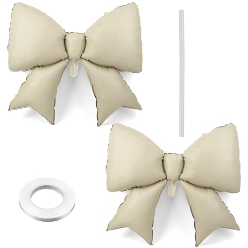 Image of 2pcs Large Bow Balloons, Bow Themed Party Decorations Elegant Coquette Balloons for Coquette Birthday Wedding Engagement Party Decoration (cream color)