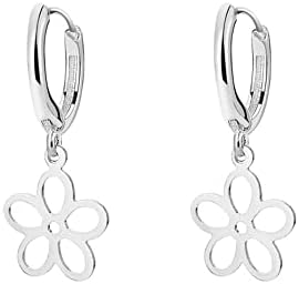 Minimalist Daisy Flower Dangle Hoop Earrings 925 Sterling Silver Hollow Flowers Cartilage Earring Small Huggie Hoops Drop Dangling Dainty Jewelry Gifts for Women Girls Hypoallergenic