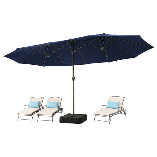 Ayge 15FT Patio Umbrella with Base,Large Outdoor Double-Sided Rectangle Umbrella with Crank Handle, Market Umbrella for Poolside Garden Deck Backyard Beach Pools,Navy