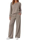 AUTOMET Damen-Sweatsuits, 2-teiliges Set, Reise-Outfits 2025, passendes Lounge-Set, übergroßes Sweatshirt mit weitem Bein, Kaffeegrau, X-Large