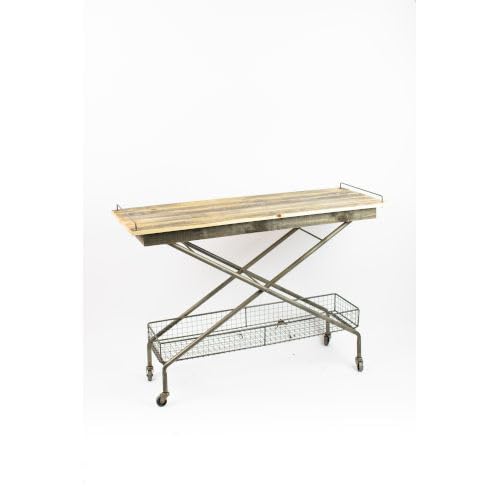Kalalou Recycled Wood Console Table with Metal Base, Basket and Casters Kalalou Recycled Wood Console Table with Metal Base, Basket and Casters