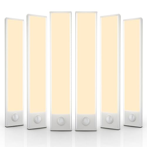 Image of 10 inch Under Cabinet Lighting, 6 Pack Motion Sensor Light Indoor Rechargeable Magnetic Closet Lights Battery Operated, Under Counter Lights for Kitchen, Wardrobe, Hallway, Stairs Warm White Light