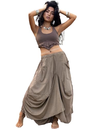 Women's Maxi Skirt Bohemian with Pockets Gypsy Elastic High Waist Cotton