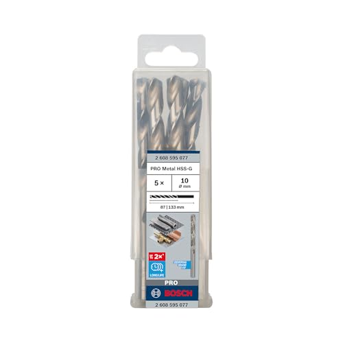 Bosch 5x PRO Metal HSS-G Spiralbohrer Standardlänge (für Nichteisenmetalle, Stahl, Ø 10,00 mm, Professional Zubehör Bohrmaschine/Schrauber)