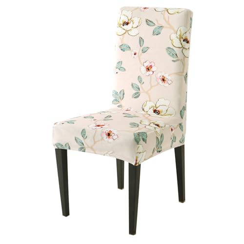 Image of HOKIPO Premium Printed Velvet Dining Chair Cover Set of 1, Buttercream Magnolia Whisper (AR-5794-D5)