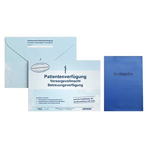 Patientenverfügung mit Betreuungsverfügung und Vorsorgevollmacht mit C5 Briefumschlag mit Aufdruck inklusive Arzttasche gratis