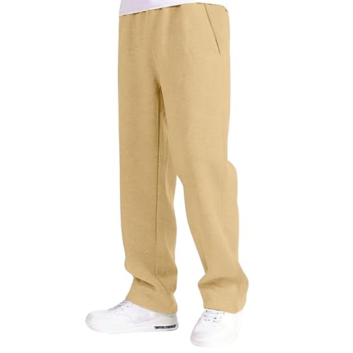 Duohropke Pantalones de chándal holgados para hombre, pantalones de chándal anchos de algodón, pantalones largos de entrenamiento, cintura elástica con bolsillos, otoño e invierno, cálidos, cómodos
