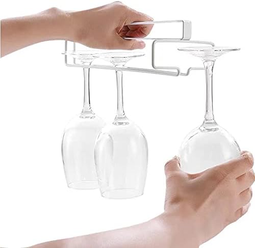 SZHTFX 2 Pack Wine Glass Holder Hanger Under Cabinet Wine Glass Rack No Drilling Hanging Champagne Goblets Storage Organiser,White