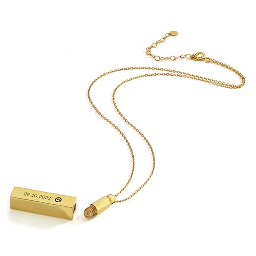 14K Gold Vermeil Personalized Cremation Urn Necklace, Pet Ash Holder Pendant, Memorial Necklace for Pet Loss, Vertical Bar Memorial Necklace4