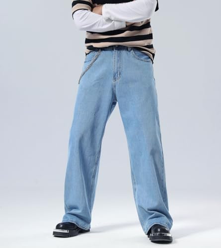 Plaid&Plain Men's Hip Hop Baggy Jeans Casual Wide Leg Y2k Skateboard Vintage Denim Pants Streetwear4