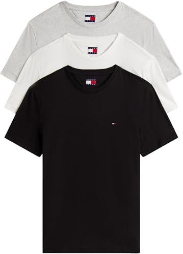 Thumbnail - Tommy Jeans Herren 3er Pack T-Shirts Kurzarm aus Baumwolle, Mehrfarbig (Black/Lt Grey Htr/Ecru), L