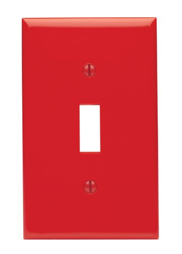 Image of Leviton 1-Gang Toggle Device Switch Wallplate, Standard Size, Thermoplastic Nylon, Device Mount, 80701-R, Red