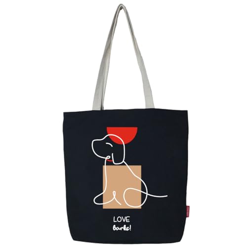 hello-bags. Bolso Tote bag. Con cremallera, forro y bolsillo interior. Exterior: Algodón 100%. Incluye sobre kraft de regalo. Modelo LOVEBARKS. Color: Crudo/Negro. Medidas: 37x38 cm.