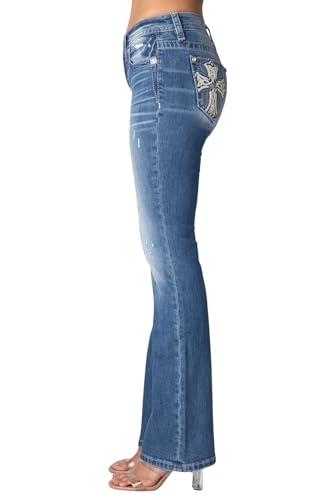 Miss Me Women's Byzantine Cross Mid-Rise Bootcut Jeans3