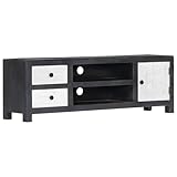 Gecheer TV-Schrank Handgeschnitzt Grau Weiß Massivholz Mango, Moderne TV Lowboard Fernsehschrank für Home-Cinema Gamerzimmer Wohnungen Büro282723