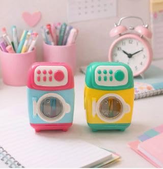 2 Pack of Washing Machine Shaped Pencil Sharpener with Eraser, Cute Stationery Set for Kids, Multicolour-picture-33