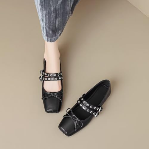 Hee grand Women's Mary Jane Flats Fashion Bowknot Square Toe Ballet Flats Comfortable Ankle Strap Flats4