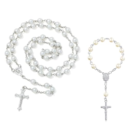 JYNXOR 2 Pcs Chapelet Catholique Chaîne Bracelet,Chapelet Voiture,Decoration Communion Fille,Vintage Crucifix Perles Rosa Chapelet Collier,Prière Chrétienne Perle Rosary,Baptême Communion Mariage Fête JYNXOR 2 Pcs Chapelet Catholique Chaîne Bracelet,Chapelet Voiture,Decoration Communion Fille,Vintage Crucifix Perles Rosa Chapelet Collier,Prière Chrétienne Perle Rosary,Baptême Communion Mariage Fête
