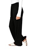 Women's Palazzo Trousers Flared Elasticated Waist Wide-Leg Trousers Loungewear Casual Soft Comfortable Stylish Trousers (BLK 4XL -L27)