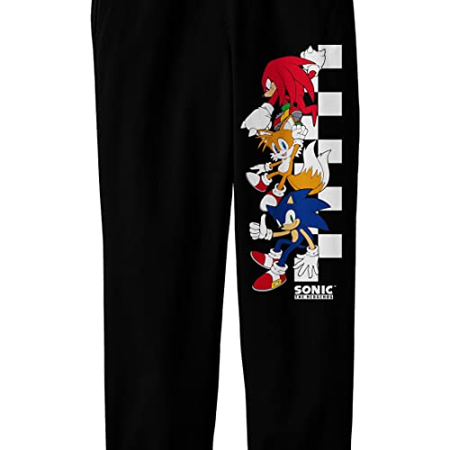 Bioworld Sonic The Hedgehog Sonic Tails Knuckles Checkered Flag Boy's Black Sweatpants2
