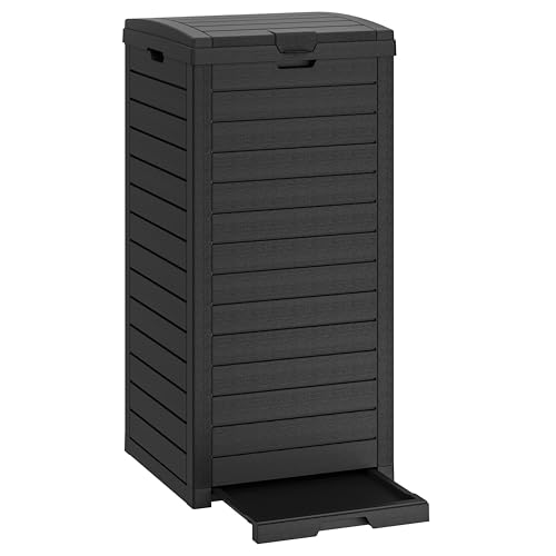 31-Gallon Outdoor Trash Can, A Concealed Trash Can with A Lid and Drip Tray, Made of Easy-To-Clean Resin, Suitable for Home and Garden Use, Black,Summervibes
