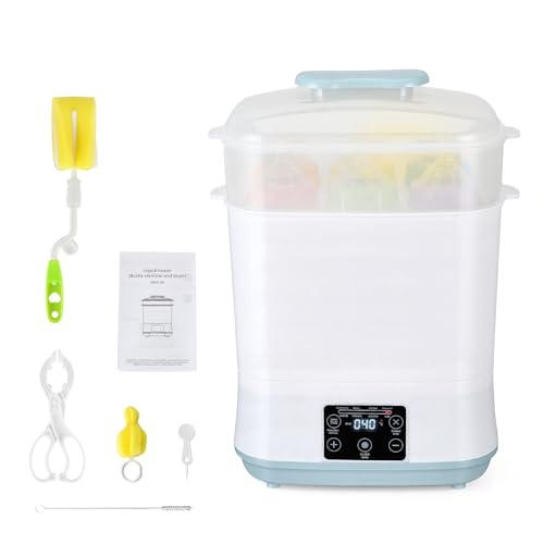 Baby Bottle Sterilizer and Dryer, 5 in 1 Electric Steam Steriliser with Clean Tool Kit, 2 Layer Baby Steam Steriliser for Baby Bottles, Pacifiers, Breast Pump Accessories, White