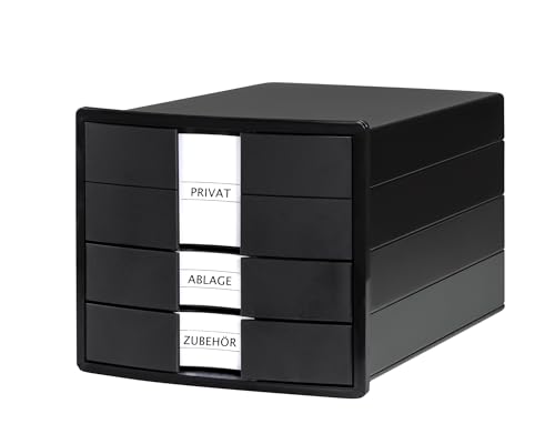 HAN IMPULS 2.0 Drawer Box with 3 Closed Drawers for DIN A4/C4 Including Labels/Document Box/Base with Pull-Out Lock/Rubber Feet/Black
