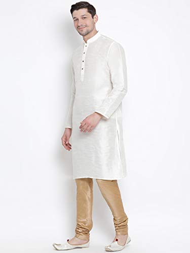 Image of VASTRAMAY Men's Cream Cotton Silk Blend Kurta and Pyjama Set VASMK001CRnPRG 44