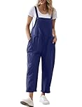 YESNO Women's Dungarees Loose Casual Plus Size Lightweight Sleeveless Overall Long Jumpsuit Playsuit Trousers Pants Dungarees (S PV9UK Navy)