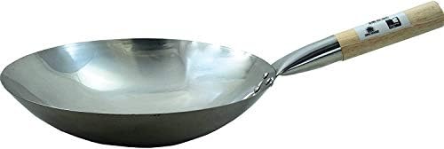 JADE TEMPLE Wok ze stali węglowej, z płaskim dnem i średnicą 35 cm, z okrągłym drewnianym uchwytem