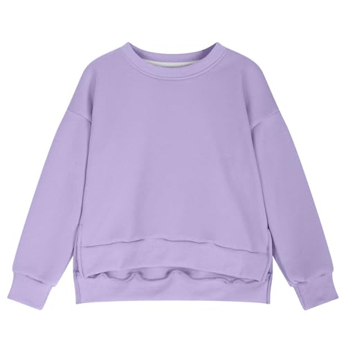 DDAPJ pyju Crewneck Sweatshirts for Girls Fall Fashion Casual Pullover Side Split High Low Top Basic Warm Fleece Sweatshirt4